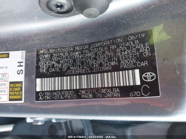JTDEBRBE0LJ010989 Toyota Corolla Hybrid Le