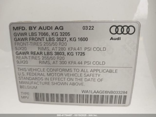 WA1LAAGE6NB033284 Audi E-tron Premium Plus Quattro