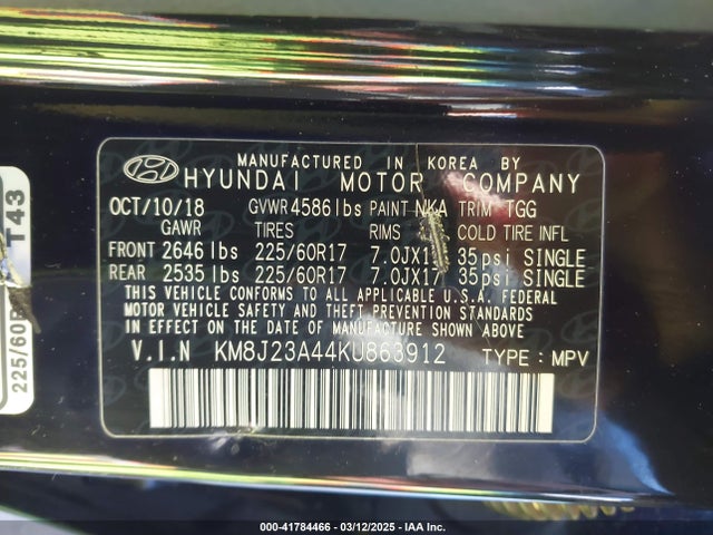KM8J23A44KU863912 Hyundai TUCSON SE