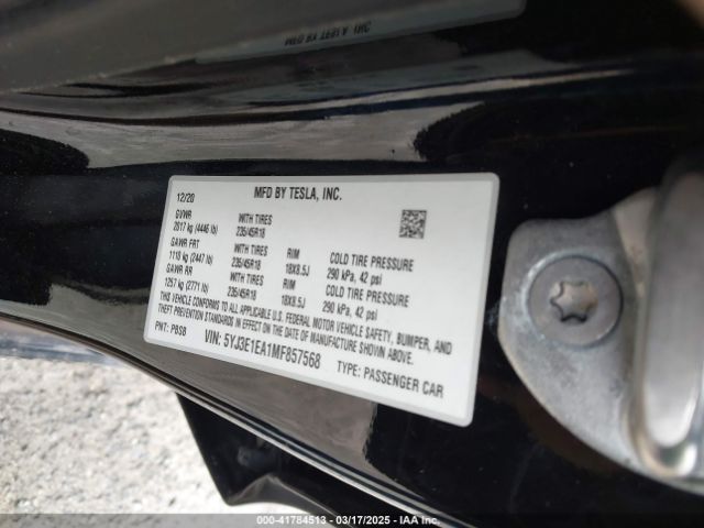 5YJ3E1EA1MF857568 Tesla Model 3 Standard Range Plus Rear-wheel Drive