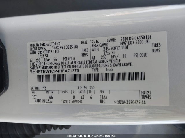 Ford F-150 Xl 2017 1FTEW1CP4HFA71276 Image 9