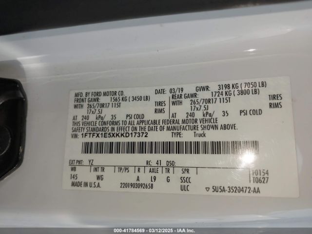 1FTFX1E5XKKD17372 Ford F-150 Xl