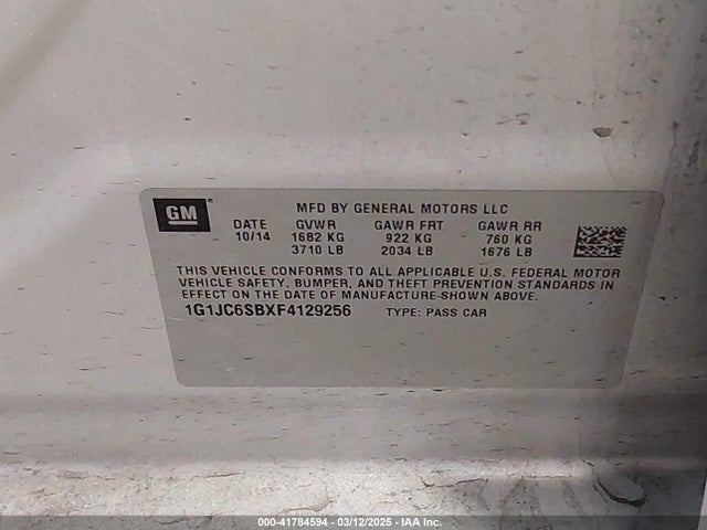 1G1JC6SBXF4129256 Chevrolet Sonic Lt Auto