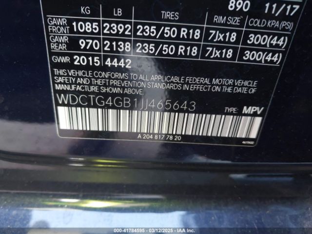 WDCTG4GB1JJ465643 Mercedes-Benz Gla 250 4matic