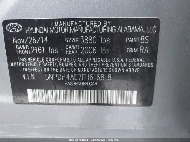 5NPDH4AE7FH616818 Hyundai ELANTRA SE