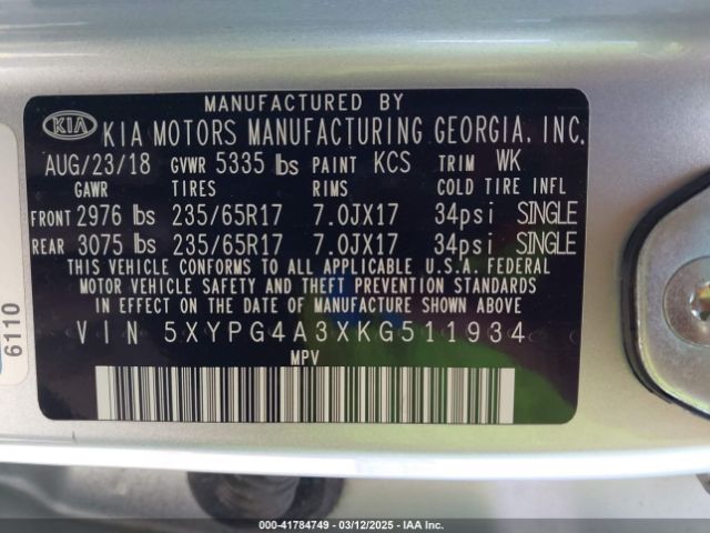 5XYPG4A3XKG511934 KIA Sorento 2.4l L