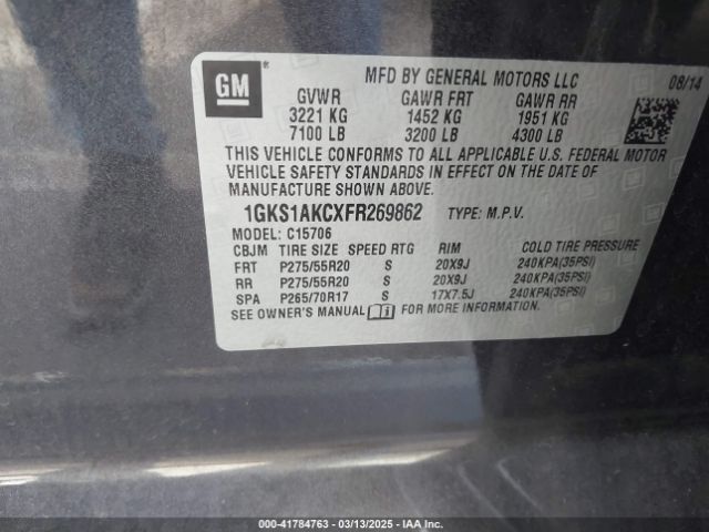1GKS1AKCXFR269862 GMC YUKON SLE