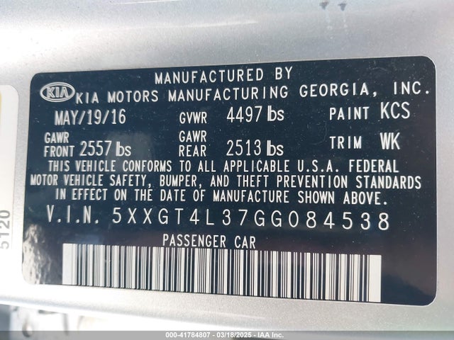 5XXGT4L37GG084538 KIA Optima Lx