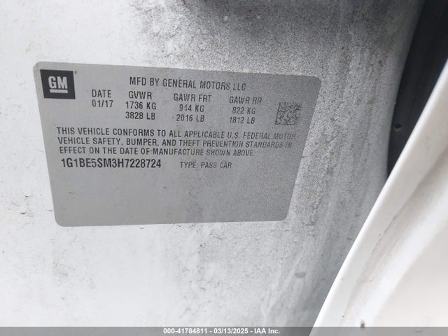 1G1BE5SM3H7228724 Chevrolet Cruze Lt Auto