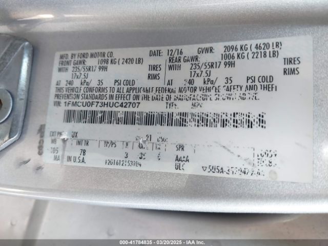 1FMCU0F73HUC42707 Ford ESCAPE S