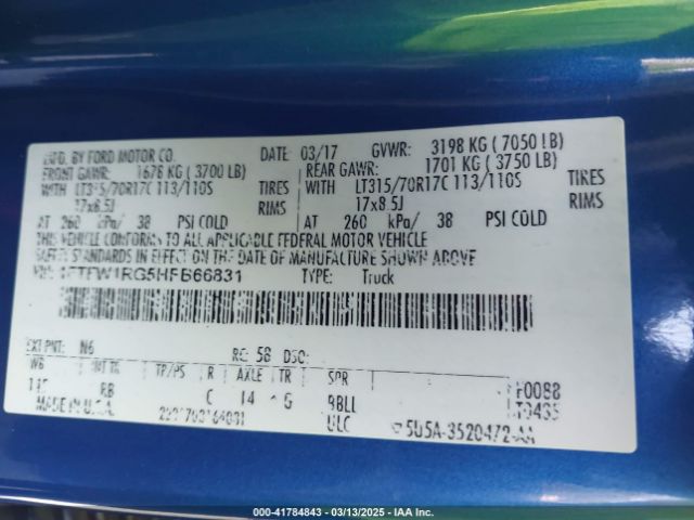 1FTFW1RG5HFB66831 Ford F-150 Raptor