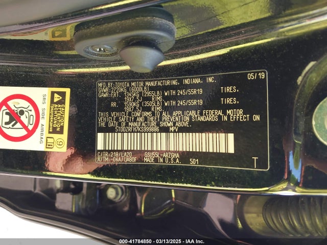 5TDDZRFH7KS999886 Toyota Highlander Limited