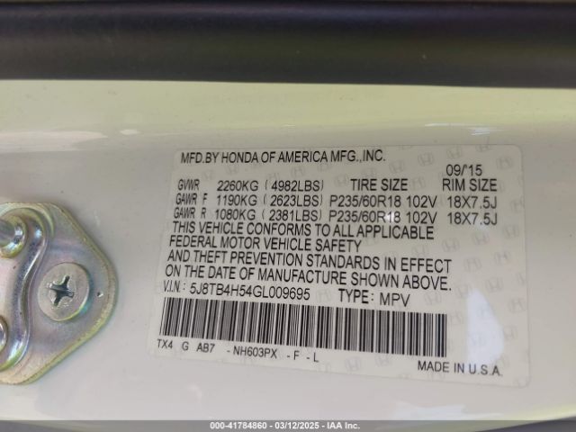 5J8TB4H54GL009695 Acura RDX
