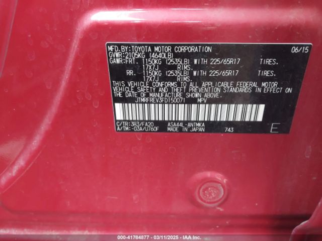 JTMRFREV3FD150071 Toyota Rav4 Xle