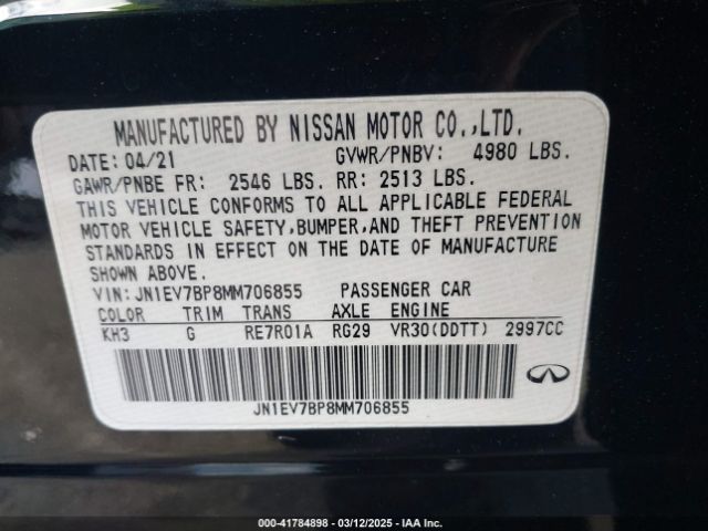 JN1EV7BP8MM706855 Infiniti Q50 LUXE