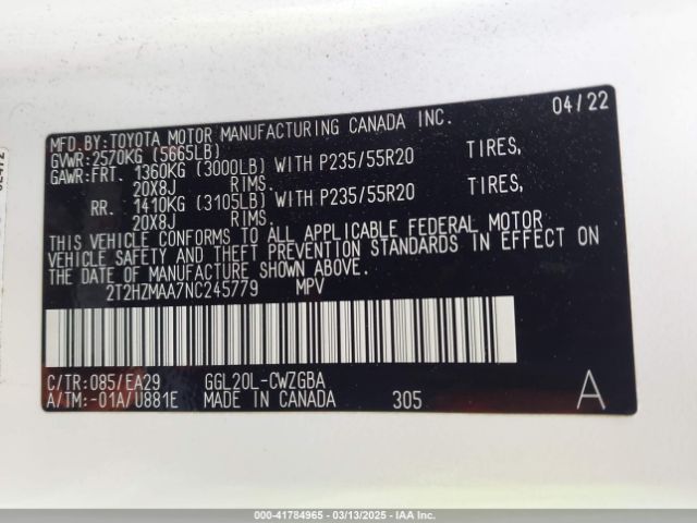 2T2HZMAA7NC245779 Lexus RX 350