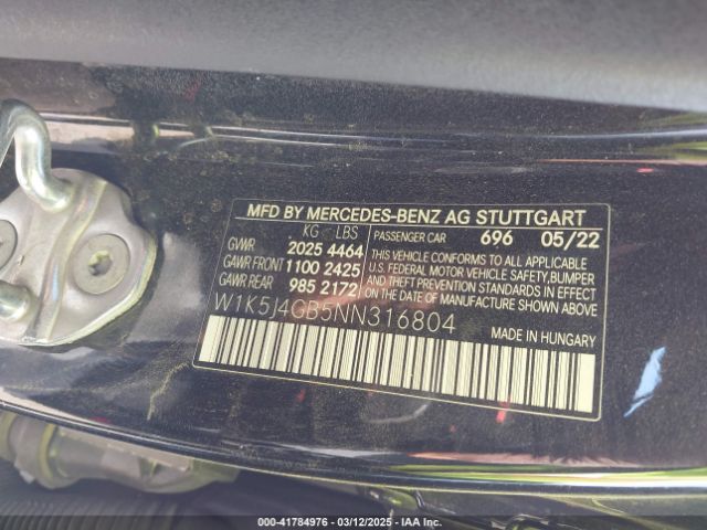W1K5J4GB5NN316804 Mercedes-Benz Cla 250 Coupe