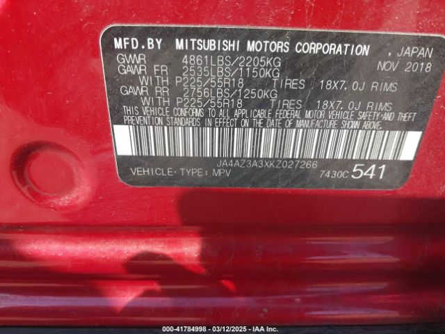 JA4AZ3A3XKZ027266 Mitsubishi Outlander Sel
