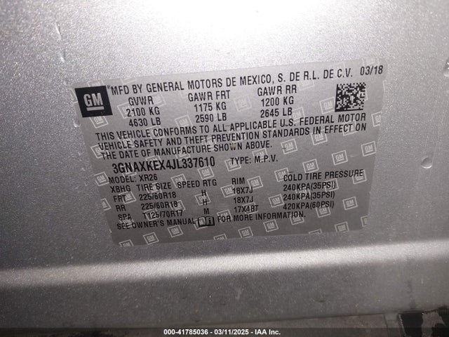 3GNAXKEX4JL337610 Chevrolet EQUINOX LT