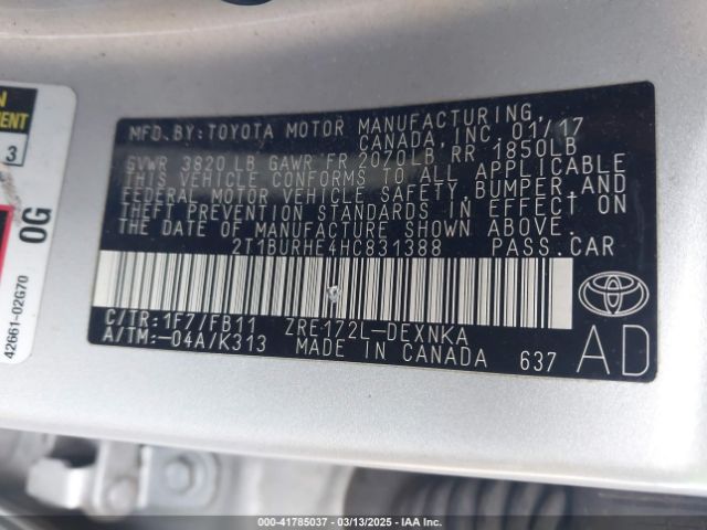2T1BURHE4HC831388 Toyota COROLLA LE