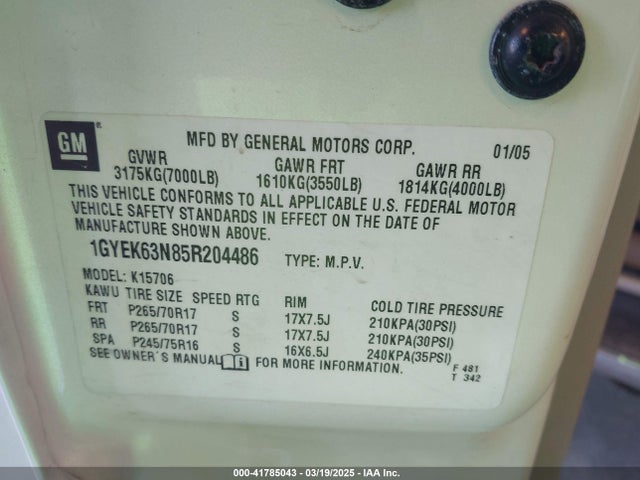 2005 CADILLAC ESCALADE 1GYEK63N85R204486 Photo 8