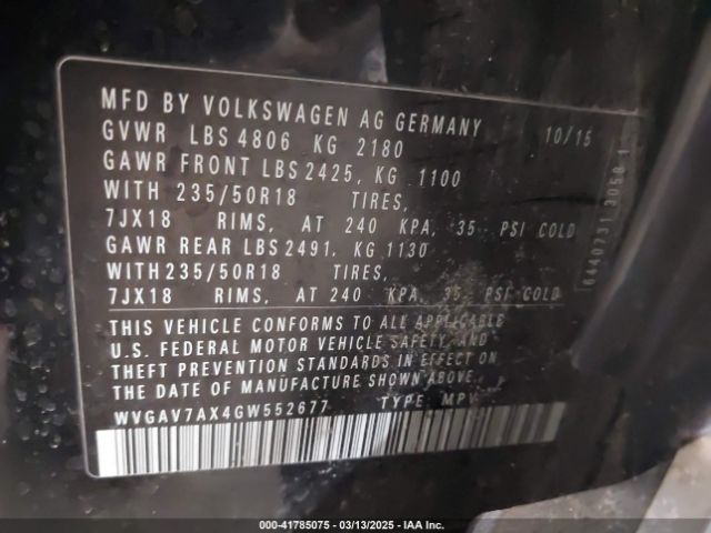 WVGAV7AX4GW552677 Volkswagen TIGUAN SE