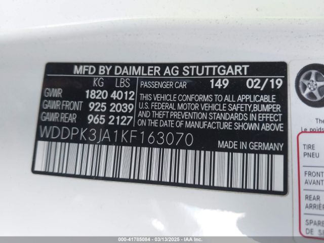 WDDPK3JA1KF163070 Mercedes-Benz Slc 300