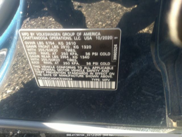 1V2ER2CA9MC536024 Volkswagen Atlas 3.6l V6 Sel
