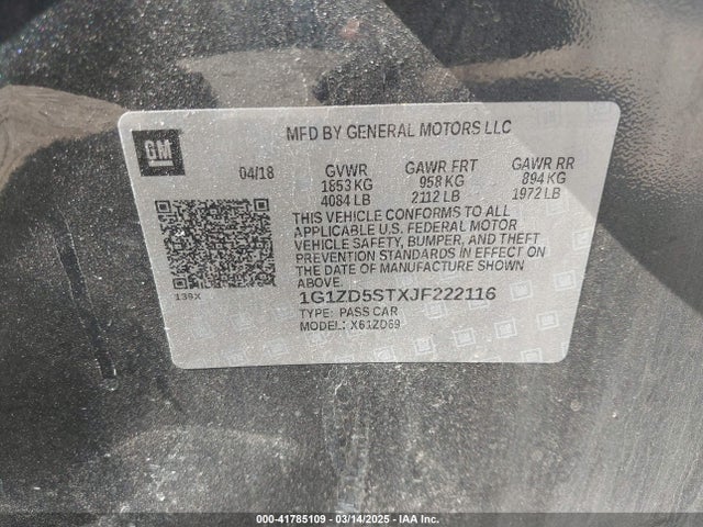 1G1ZD5STXJF222116 Chevrolet MALIBU LT