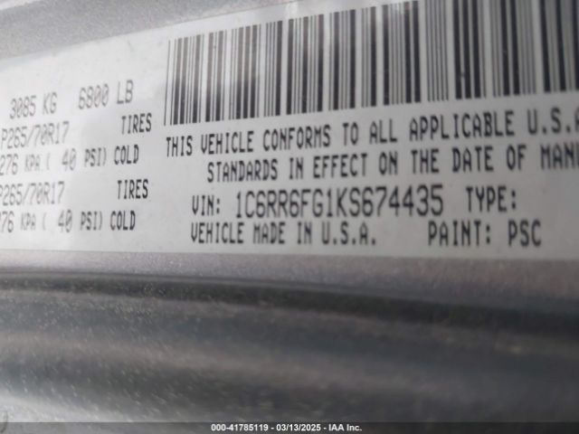 1C6RR6FG1KS674435 RAM 1500 Classic Tradesman  4x2 6'4 Box