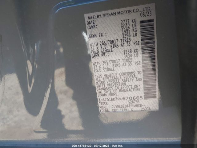 1N6ED1EK7PN670665 Nissan Frontier Pro-4x 4x4