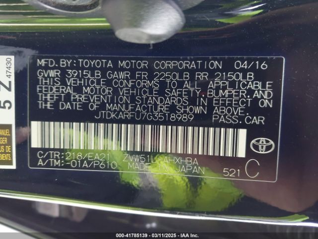 JTDKARFU7G3518989 Toyota Prius Three Touring
