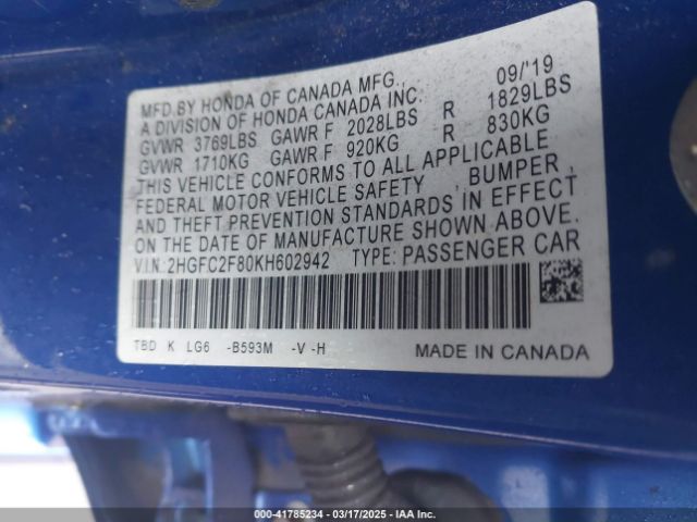 2HGFC2F80KH602942 Honda Civic Sport