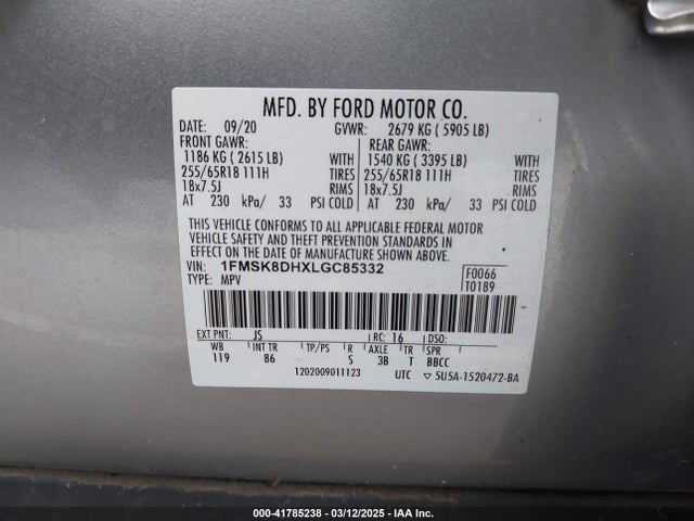 1FMSK8DHXLGC85332 Ford EXPLORER XLT