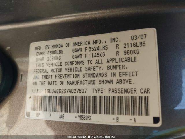 2007 ACURA TL 19UUA66267A027607 Photo 8