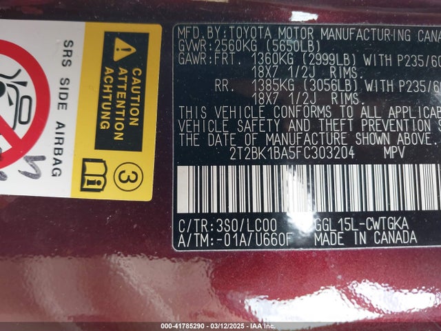 2T2BK1BA5FC303204 Lexus RX 350