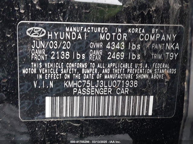 KMHC75LJ3LU071938 Hyundai hmc battery