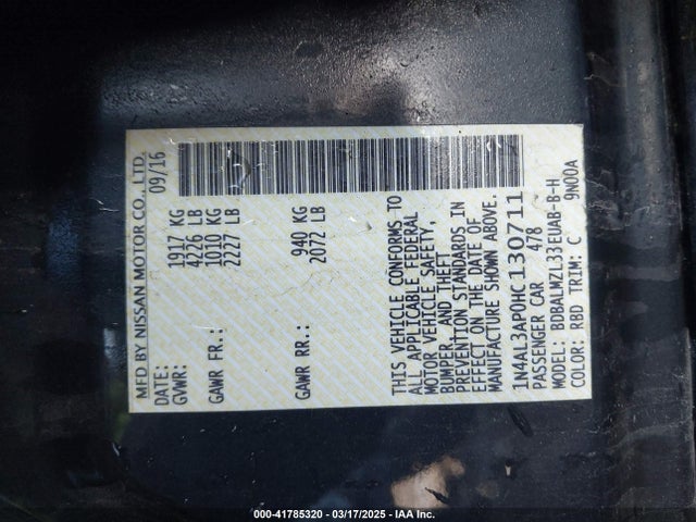 1N4AL3AP0HC130711 Nissan Altima 2.5 Sv