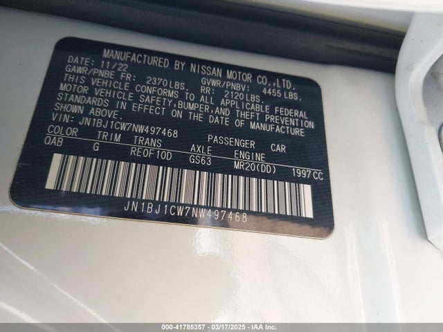 JN1BJ1CW7NW497468 Nissan Rogue Sport Sl Awd Xtronic Cvt