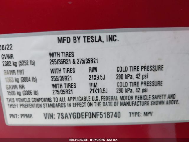 2022 TESLA MODEL Y 7SAYGDEF0NF518740 Photo 8