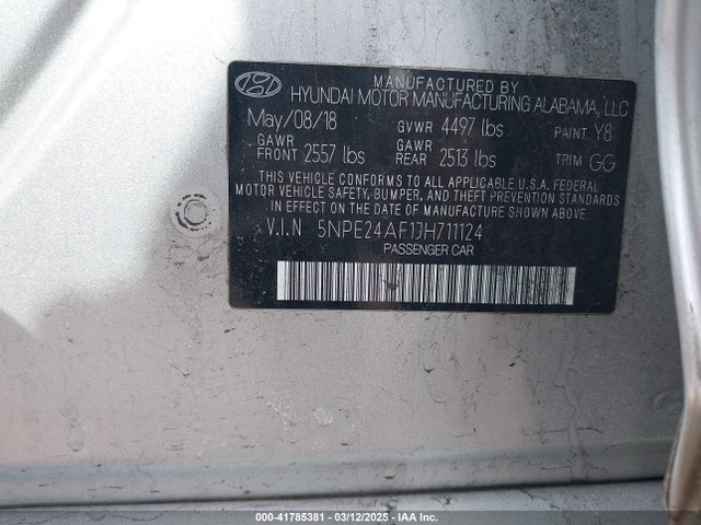 5NPE24AF1JH711124 Hyundai SONATA SE