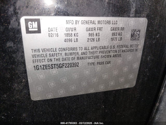 1G1ZE5ST5GF220392 Chevrolet MALIBU 1LT