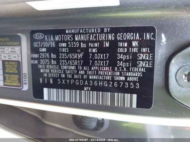 5XYPGDA36HG267353 KIA Sorento 2.4l Lx