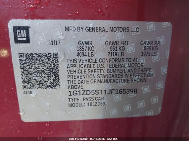 1G1ZD5ST1JF165398 Chevrolet MALIBU LT