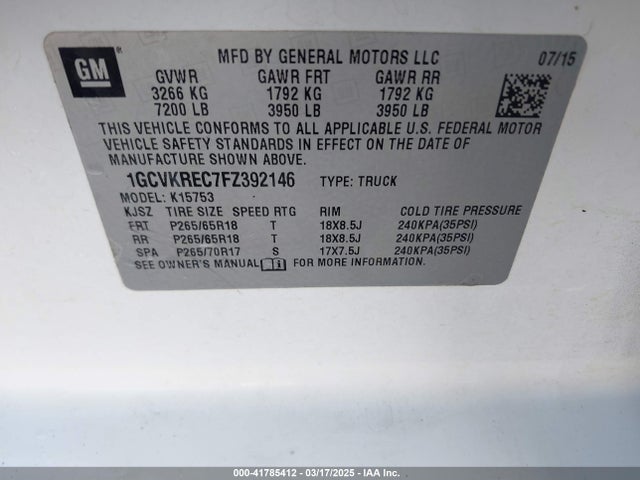 1GCVKREC7FZ392146 Chevrolet Silverado 1500 2lt