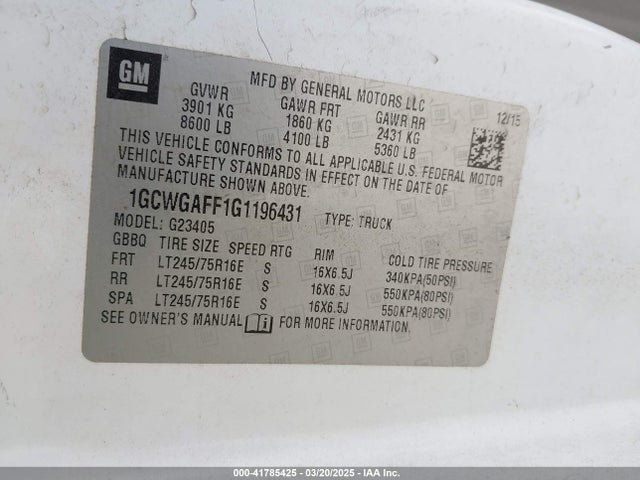 1GCWGAFF1G1196431 Chevrolet l20 - flexible fuel (gas/ethanol), sfi iron