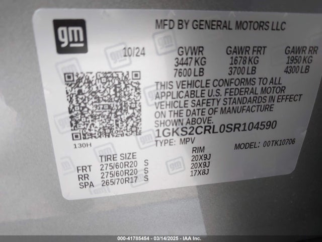 1GKS2CRL0SR104590 GMC Yukon 4wd At4