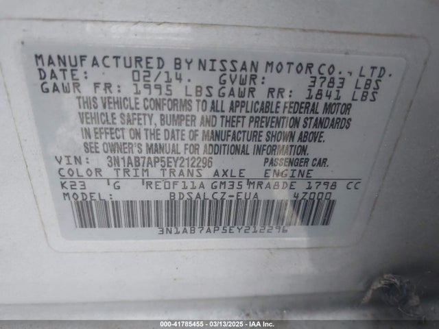 3N1AB7AP5EY212296 Nissan SENTRA S