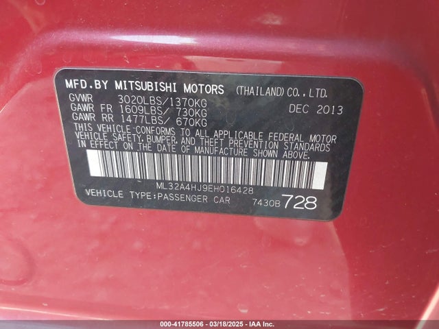 Mitsubishi MIRAGE ES 2014 ML32A4HJ9EH016428 Image 9