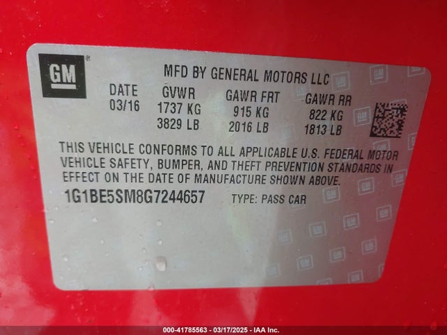 1G1BE5SM8G7244657 Chevrolet CRUZE LT